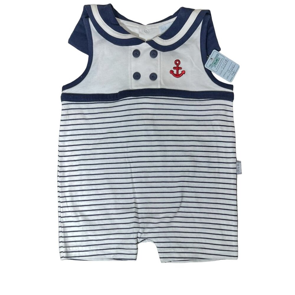 le top baby nautical patriotic romper sailor collar 9m NWT navy white anchor USA